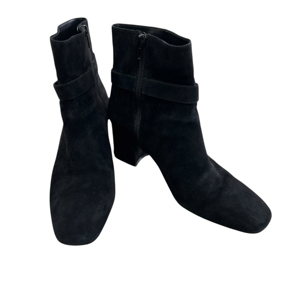 Ann Taylor Black Ankle Boots Silver Buckle block heel zip up size 8 - Picture 3 of 9